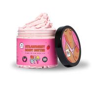 Mallows Beauty Strawberry Shea Body Butter, with Essential Oils, Vitamin A, Vitamin E, and Shea Butter, Gently Exfoliates and Brightens Skin, Vegan, 180g