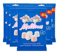 Mallows Pink & White Marshmallows 150g - Soft & Fluffy Vanilla Flavoured Marshmallows - PMP Pack - Ideal for Snacking, Baking & Hot Chocolate - Pnc (6 x Bags)