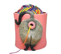 Malloy Cat Yarn Bowl, Funny Cat Butt Yarn Bowls for Crocheting and Knitting, DIY Yarn Bowls with Holes, Cat Yarn Bowls with 5-9 Knitting Needles (Yellow)