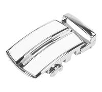 Malloy Men's Solid Buckle Automatic Ratchet Leather Belt Buckle In the middle with an edge-Silver