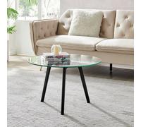 Malmo Beech Wood Scandi Inspired Coffee Table With Round Tempered Glass Top and Wooden Legs FurnitureboxUK Black One Size