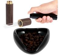 MaLng Coffee Bean Dosing Cup and 8ml Spray Bottle Ceramic Dosing Vessel Tray Kit Espresso Distribution Tools Single Dose for Coffee Bar(Black bean plate+watering pot+cloth powder needle)