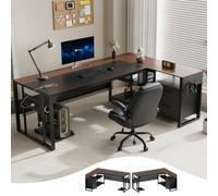 MALOL 70" L Shape Office Desk Reversible L-Shaped Computer Desk with Power Socket, Large Executive Desk with Locked File Boxes and Storage Shelves, Peepboard, Mobile CPU Stand, Modern