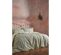 Malory Botanical Luxury Cotton Piped Duvet Cover Set Edinburgh Weavers Green Double