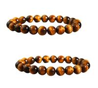 MALOUSUN Tiger's Eye Bracelet, Genuine Natural Stone Gemstone Bracelet, 8 mm, Healing Stones Bracelet for Women, Men, Teens, Pack of 2, m, Gemstone, No Gemstone