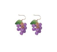MALOYANVE 3D Fruit Earrings Cute Funny Handmade Resin Grape with Summer Green Leaf Statement Dangle Drop Earrings Jewelry Gifts for Women, Resin, No Gemstone