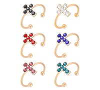MALOYANVE 6Pcs Crystal Cross Ring for Women 14K Gold Plated Adjustable Stackable Finger Ring Multicolor Rhinestone Faith Baptism Christian Religious Statement Jewelry, Adjustable, 14k Gold Plated