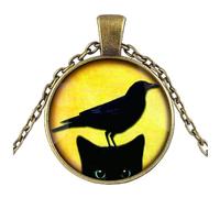 MALOYANVE Black Cat Necklace Funny Mysterious Lifelike Animal Crow Peeking Lightweight Pendant Necklace Halloween Party Jewelry Gifts for Women, Glass, No Gemstone