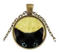 MALOYANVE Black Cat Necklace Funny Mysterious Lifelike Animal Crow Peeking Lightweight Pendant Necklace Halloween Party Jewelry Gifts for Women, Glass, No Gemstone