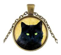 MALOYANVE Black Cat Necklace Funny Mysterious Lifelike Animal Crow Peeking Lightweight Pendant Necklace Halloween Party Jewelry Gifts for Women, Glass, No Gemstone