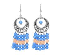 MALOYANVE Bohemian Carved Flower Earrings for Women Handmade Ethnic Vintage Double Round Texture Pattern Dangle Drop Statement Earrings Boho Retro Indian Natural Jewelry, Zinc, No Gemstone