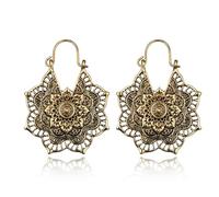 MALOYANVE Bohemian Indian Gypsy Earrings for Women Vintage Ethnic Antique Silver Gold Coin Chandelier Earrings Beaded Bali Jhumka Jhumki Lotus Mexico Tassel Earring Traditional Ear Studs (Gold Mandala