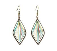 MALOYANVE Boho Leaf Thread Dangle Earrings for Women Handmade Crystal Teardrop Fringe Braided Silk Leaf Shape Drop Earrings Vintage Statement Earring Bohemian Jewelry Gift, M, Silk, No Gemstone