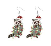 MALOYANVE Christmas Animal Earrings for Women Cute Acrylic Dinosaur Cat Raccoon Yak Alpaca Koala Dangle Stud Earrings Joy Holiday Jewelry, L, Acrylic, No Gemstone
