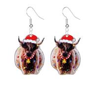 MALOYANVE Christmas Earrings for Women Cute Acrylic Funny Cartoon Christmas Tree Jingle Bell Animals Cat Dog Cow Dangle Drop Holiday Earrings Xmas Party Favors Decor Accessories, L, Acrylic, No