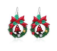 MALOYANVE Christmas Jingle Bell Earrings for Women Cute Red Green Tinkle Bell Ornament Long Chain Dangle Drop Holiday Earrings Christmas Festival Party Jewelry Gift, L, Jingle Bell, No Gemstone