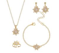 MALOYANVE Christmas Snowflake Earring Necklace Ring Bracelet Set for Women Gold Silver Rose Gold Snowflake Design Jewelry Sets Sparkling Crystal Inlay Perfect for Winter Celebrations Gifs, M, Alloy