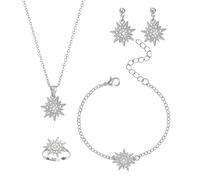 MALOYANVE Christmas Snowflake Earring Necklace Ring Bracelet Set for Women Gold Silver Rose Gold Snowflake Design Jewelry Sets Sparkling Crystal Inlay Perfect for Winter Celebrations Gifs, M, Alloy