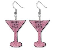MALOYANVE Colorful Happy New Year Earrings Handmade Acrylic Glitter Star Love Heart Firework Clock Shining Pendant Dangle Earrings for Women Festive Party Lucky Jewelry Gifts, M, Acrylic Zinc, No