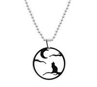 MALOYANVE Crescent Moon Cat Necklace Mystic Stainless Steel Black Tree Branch Faithful Love Pendant Necklace Halloween Festival Party Jewelry Gifts for Women, Zinc, No Gemstone