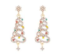 MALOYANVE Crystal Christmas Earrings Elegant Handmade Sparkly Maple Leaf Red Green Tree Reindeer Star Glitter Stud Earrings Festival Holiday Jewelry for Women Ladies, L, Zinc, crystal