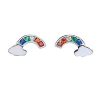 MALOYANVE Crystal Rainbow Stud Earrings for Men Women Unique Tiny Colorful Rhinestone U Moon Shaped LGBT Gay and Lesbian Earrings Jewelry Gifts, S, Alloy Steel, No Gemstone