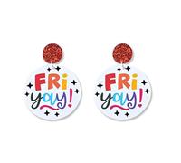 MALOYANVE Fri Yay Letters Earrings Funny Cute Acrylic Flamingo Lipstick Rainbow French Fries Lightweight Dangling Earrings for Women Jewelry Teacher Appreciation Gifts, M, Acrylic, No Gemstone