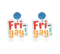 MALOYANVE Fri Yay Letters Earrings Funny Cute Acrylic Flamingo Lipstick Rainbow French Fries Lightweight Dangling Earrings for Women Jewelry Teacher Appreciation Gifts, M, Acrylic, No Gemstone