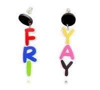 MALOYANVE Fri Yay Letters Earrings Funny Cute Acrylic Flamingo Lipstick Rainbow French Fries Lightweight Dangling Earrings for Women Jewelry Teacher Appreciation Gifts, M, Acrylic, No Gemstone