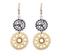 MALOYANVE Gear Earrings for Men Women Handmade Vintage Punk Antique Clockwork Mix-tone Steampunk Gear Dangle Drop Earrings Halloween Jewelry Gifts, Zinc, No Gemstone