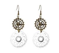 MALOYANVE Gear Earrings for Men Women Handmade Vintage Punk Antique Clockwork Mix-tone Steampunk Gear Dangle Drop Earrings Halloween Jewelry Gifts, Zinc, No Gemstone