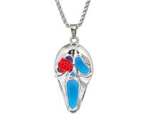 MALOYANVE Glow in The Dark Ghost Face Necklace Gothic Horror Scream Skull Pendant Necklace with Rose Detail, Halloween Scary Party Jewelry for Men Women, L, Stainless Steel, No Gemstone