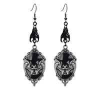 MALOYANVE Gothic Bat Dangle Earrings Black Vampire Bat Red Cameo Drop Earrings Vintage Victorian Spooky Halloween Punk Goth Jewelry for Women Witch Costume Accessories, M, Metal, No Gemstone