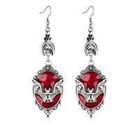 MALOYANVE Gothic Bat Dangle Earrings Black Vampire Bat Red Cameo Drop Earrings Vintage Victorian Spooky Halloween Punk Goth Jewelry for Women Witch Costume Accessories, M, Metal, No Gemstone