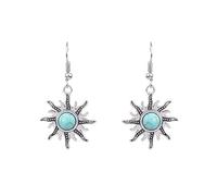 MALOYANVE Handmade Boho Earrings for Women Unique Vintage Bohemian Ethnic Tibetan Turquoise Engraved Flower Pattern Round Geometric Dangle Drop Statement Earrings Handmade Jewelry Gifts, Zinc