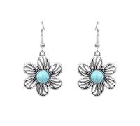 MALOYANVE Handmade Boho Earrings for Women Unique Vintage Bohemian Ethnic Tibetan Turquoise Engraved Flower Pattern Round Geometric Dangle Drop Statement Earrings Handmade Jewelry Gifts, Zinc