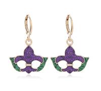 MALOYANVE Mardi Gras Earrings Elegant Alloy Glitter Purple Green Yellow Mask Crown Arrow Lightweight Hoop Earrings Carnival Parade Party Holiday Jewelry for Women, M, Zinc, No Gemstone