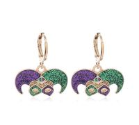 MALOYANVE Mardi Gras Earrings Elegant Alloy Glitter Purple Green Yellow Mask Crown Arrow Lightweight Hoop Earrings Carnival Parade Party Holiday Jewelry for Women, M, Zinc, No Gemstone