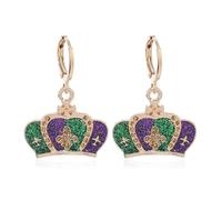 MALOYANVE Mardi Gras Earrings Elegant Alloy Glitter Purple Green Yellow Mask Crown Arrow Lightweight Hoop Earrings Carnival Parade Party Holiday Jewelry for Women, M, Zinc, No Gemstone