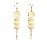 MALOYANVE Multi Layer Disc Earrings for Women Girls Fashion Long Gold Plated Silver Brushed Textured Multiple Round Circles Dangle Geometric Tassel Earrings Boho Jewelry