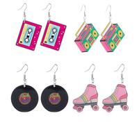 MALOYANVE Neon Earring Set for Women 70s 80s Flash Pendant Earring Lightning Love Stars Deep Pink 80s Retro Minimalist Exaggeration Halloween Accessories Jewelry Gift, M, Metal, No Gemstone