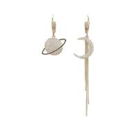 MALOYANVE Planet Pendant Earrings for Women Rhinestone Saturn Dangle&Drop Earrings Star Moon Stud for Everyday Wear Jewelry Gift, M, Metal, No Gemstone