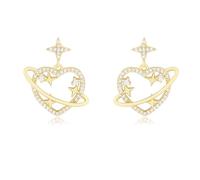 MALOYANVE Planet Pendant Earrings for Women Rhinestone Saturn Dangle&Drop Earrings Star Moon Stud for Everyday Wear Jewelry Gift, M, Metal, No Gemstone