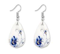 MALOYANVE Porcelain Earrings Chic Fashion Royal Blue Ceramic Handmade Ethnic Retro Geometric Bar Hollow Round Teardrop Dangle Drop Earrings for Women Jewelry Gifts, Ceramic, No Gemstone