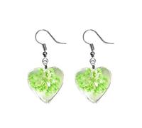 MALOYANVE Pressed Flower Earrings Lovely Sweet Elegant Heart Handmade Crystal Statement Dangle Earrings Love Wedding Birthday Jewelry Gifts for Women, Crystal, No Gemstone