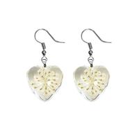 MALOYANVE Pressed Flower Earrings Lovely Sweet Elegant Heart Handmade Crystal Statement Dangle Earrings Love Wedding Birthday Jewelry Gifts for Women, Crystal, No Gemstone