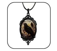 MALOYANVE Raven Cross Glass Necklace Mystic Vintage Handmade Gothic Crow Bat Tomb Reaper Witch Lightweight Pendant Necklace Halloween Jewelry Gifts for Women