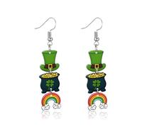 MALOYANVE Shamrocks Earrings for Women Cute Green Acrylic Irish Shamrock Hat Clover Chick LUCKY Letters Dangling Earrings Handmade Horseshoe Rainbow Leprechauns Stud Earrings St. Patrick's Day Jewelry