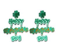 MALOYANVE Shamrocks Earrings for Women Cute Green Acrylic Irish Shamrock Hat Clover Chick LUCKY Letters Dangling Earrings Handmade Horseshoe Rainbow Leprechauns Stud Earrings St. Patrick's Day Jewelry