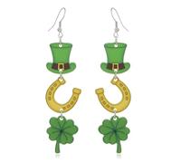 MALOYANVE Shamrocks Earrings for Women Cute Green Acrylic Irish Shamrock Hat Clover Chick LUCKY Letters Dangling Earrings Handmade Horseshoe Rainbow Leprechauns Stud Earrings St. Patrick's Day Jewelry